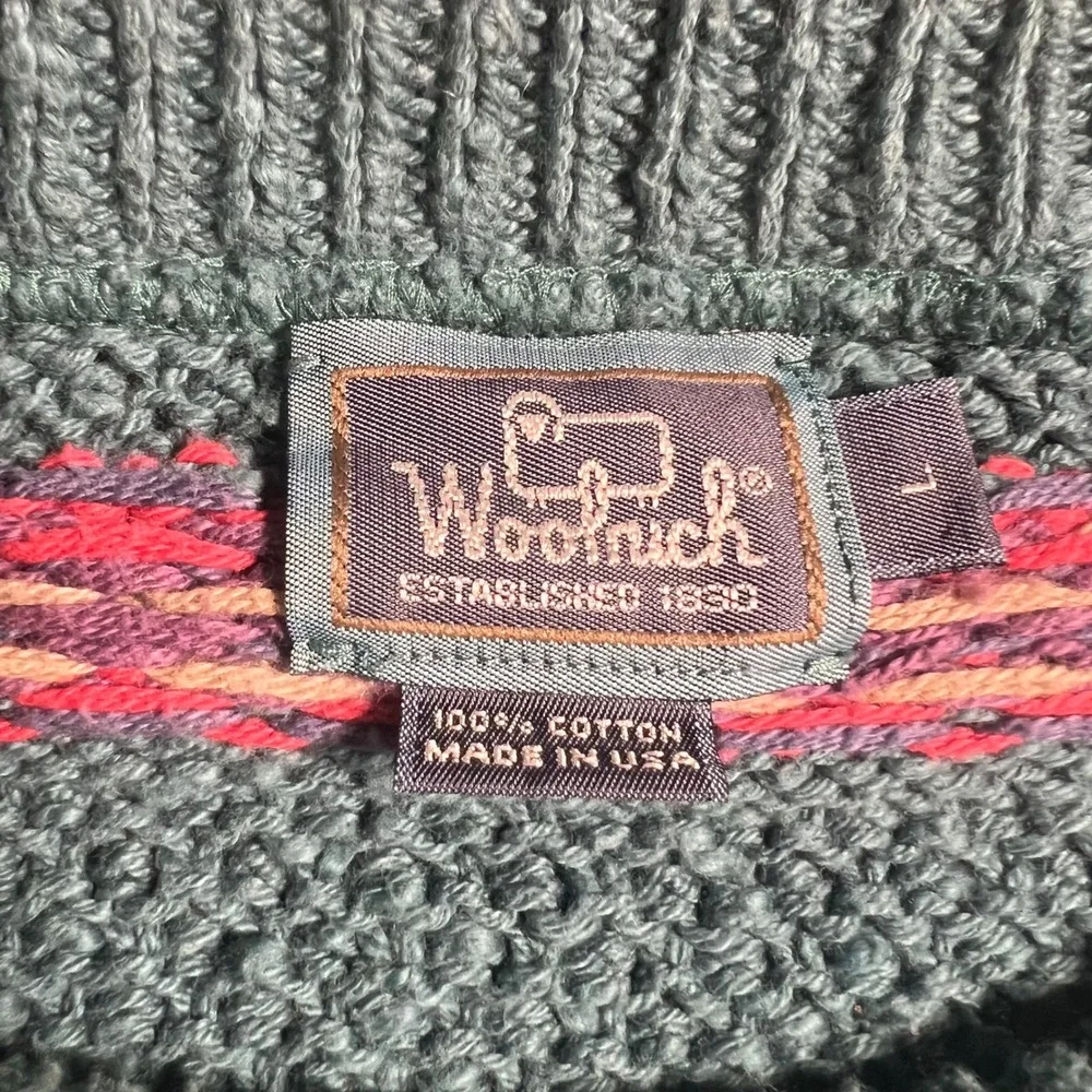 Vintage‎ Woolrich Mens Large Cotton Crewneck Sweater Made in USA Striped Blue